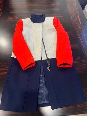 J. Crew Colorblock Pea Coat in Red, Navy & Gray